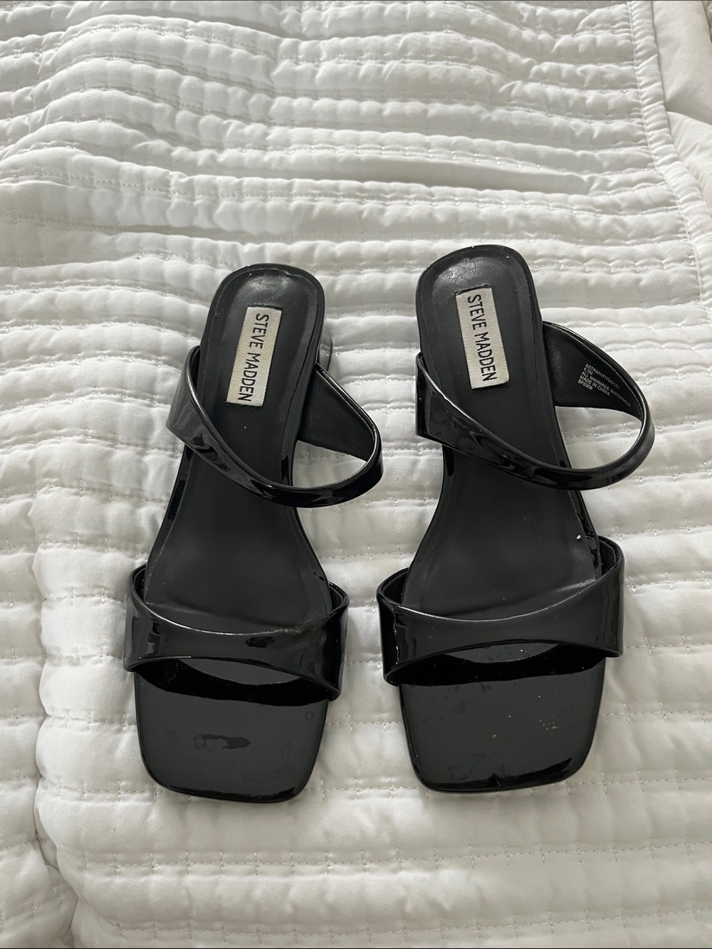 Steve Madden Black Patent Double-Strap Square-Toe Mules